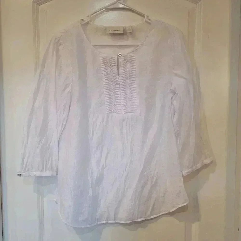 Chicos Women’s Boho Tunic Top White Cotton - Picture 2 of 8